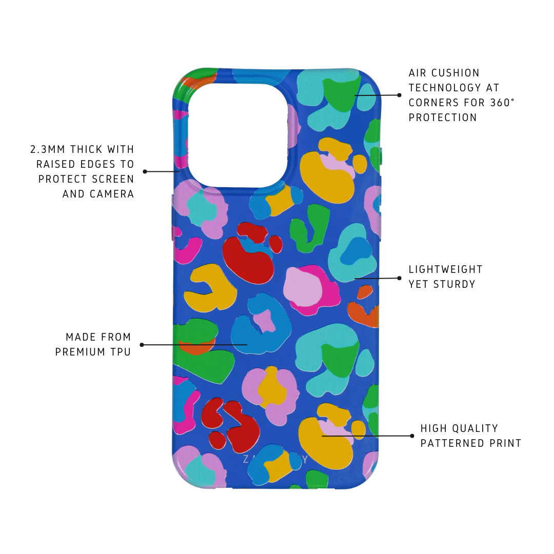 COBALT BLUE MULTI LEOPARD PATTERNED CASE