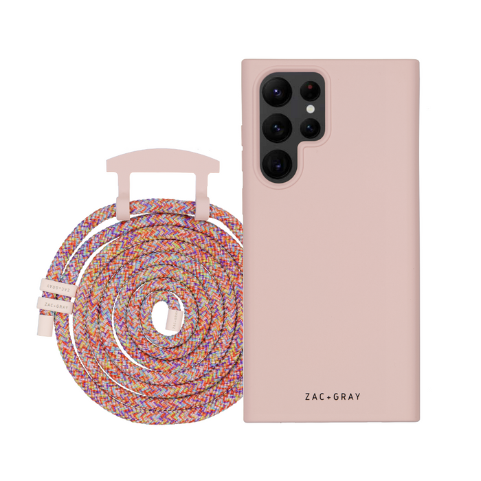 Samsung S22 Ultra ROSÉ PINK CASE + RAINBOW RED CORD