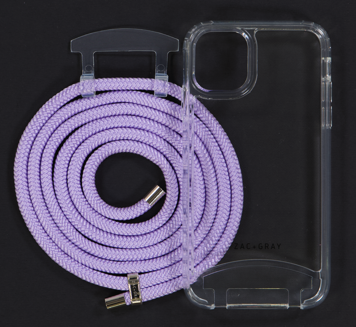 iPhone 11 Pro TRANSPARENT CASE + LAVENDER CORD