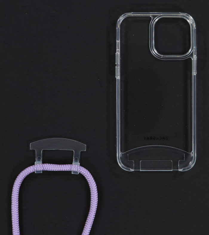 iPhone 13 Mini TRANSPARENT CASE + LAVENDER CORD