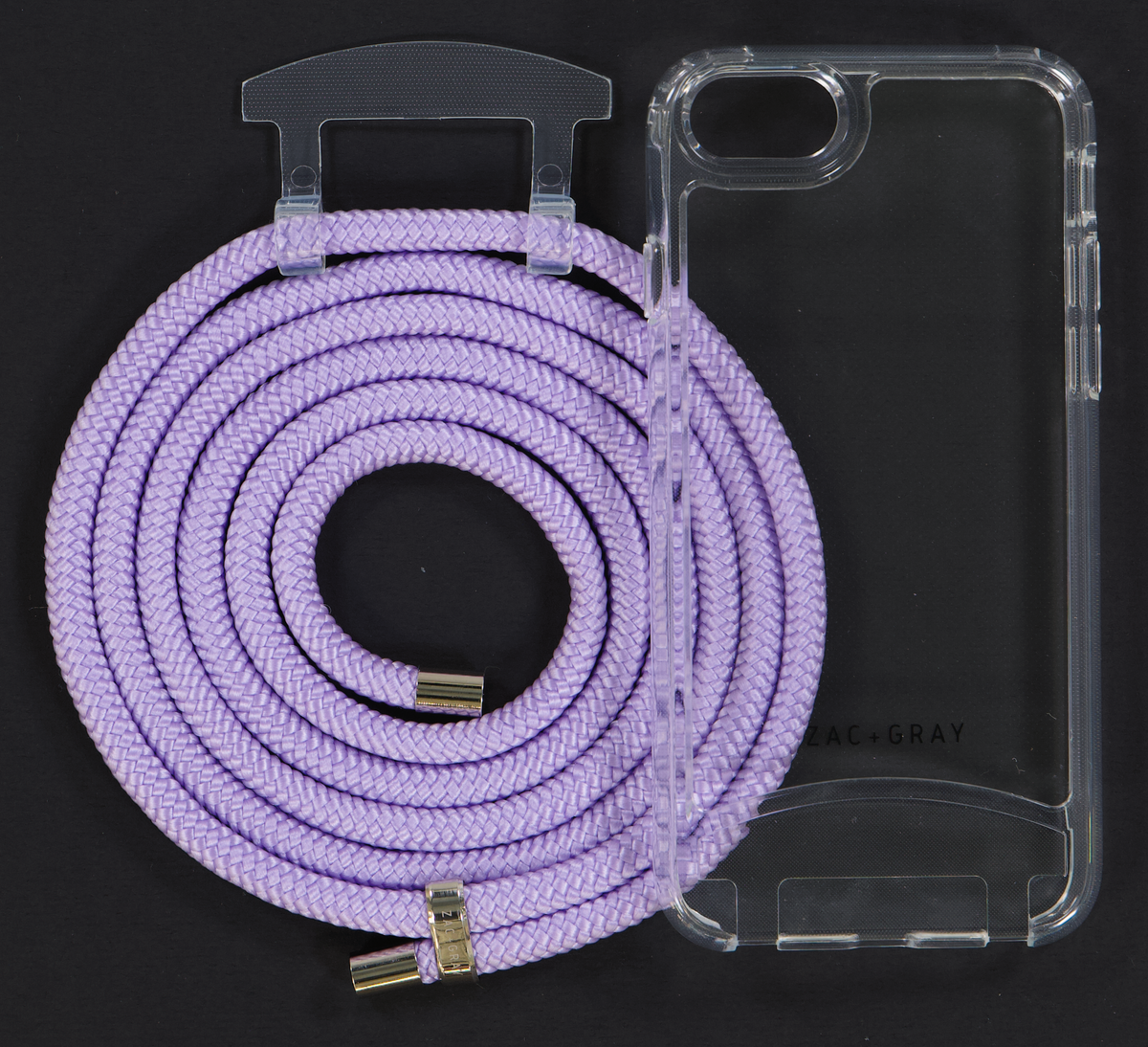 iPhone 6/6S/7/8/SE (2020 & 2022) TRANSPARENT CASE + LAVENDER CORD