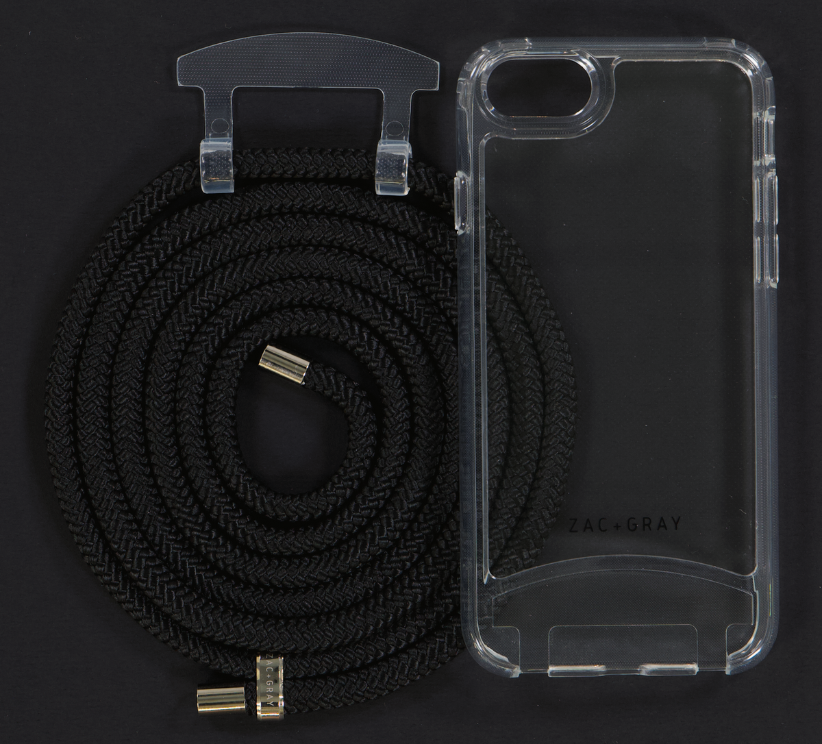 iPhone 6/6S/7/8/SE (2020 & 2022) TRANSPARENT CASE + MIDNIGHT BLACK CORD