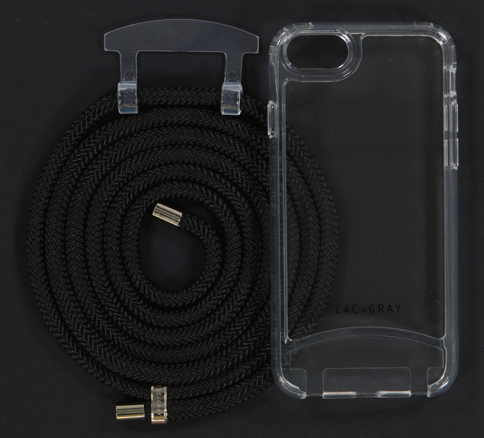 iPhone 6/6S/7/8/SE (2020 & 2022) TRANSPARENT CASE + MIDNIGHT BLACK CORD