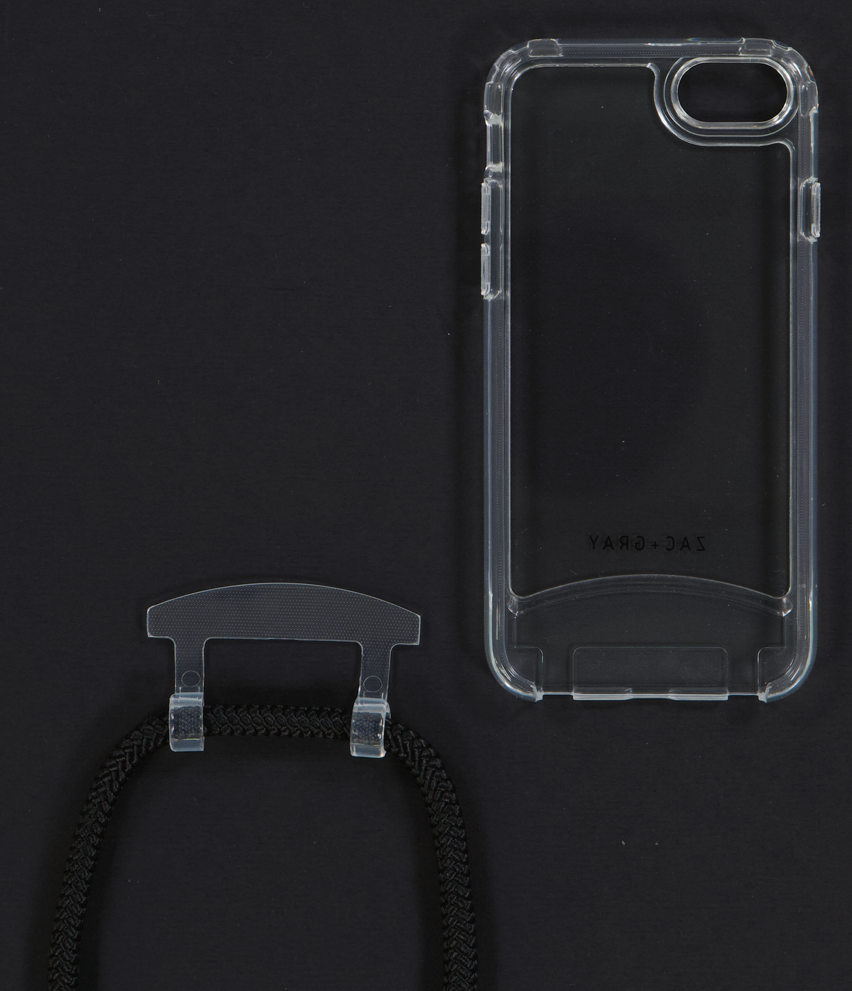 iPhone 6/6S/7/8/SE (2020 & 2022) TRANSPARENT CASE + MIDNIGHT BLACK CORD