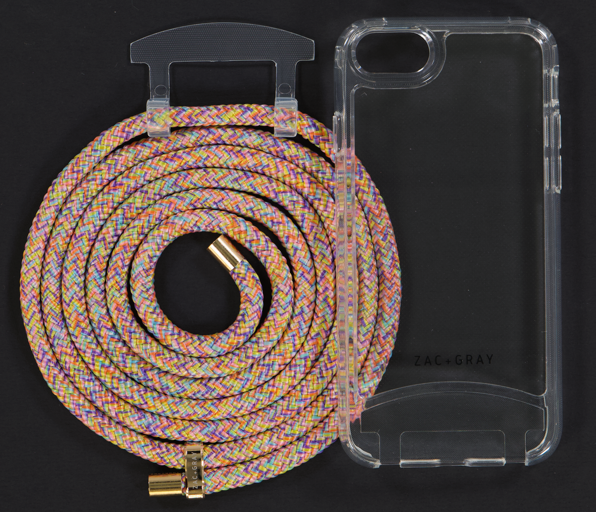 iPhone 6/6S/7/8/SE (2020 & 2022) TRANSPARENT CASE + RAINBOW CORD
