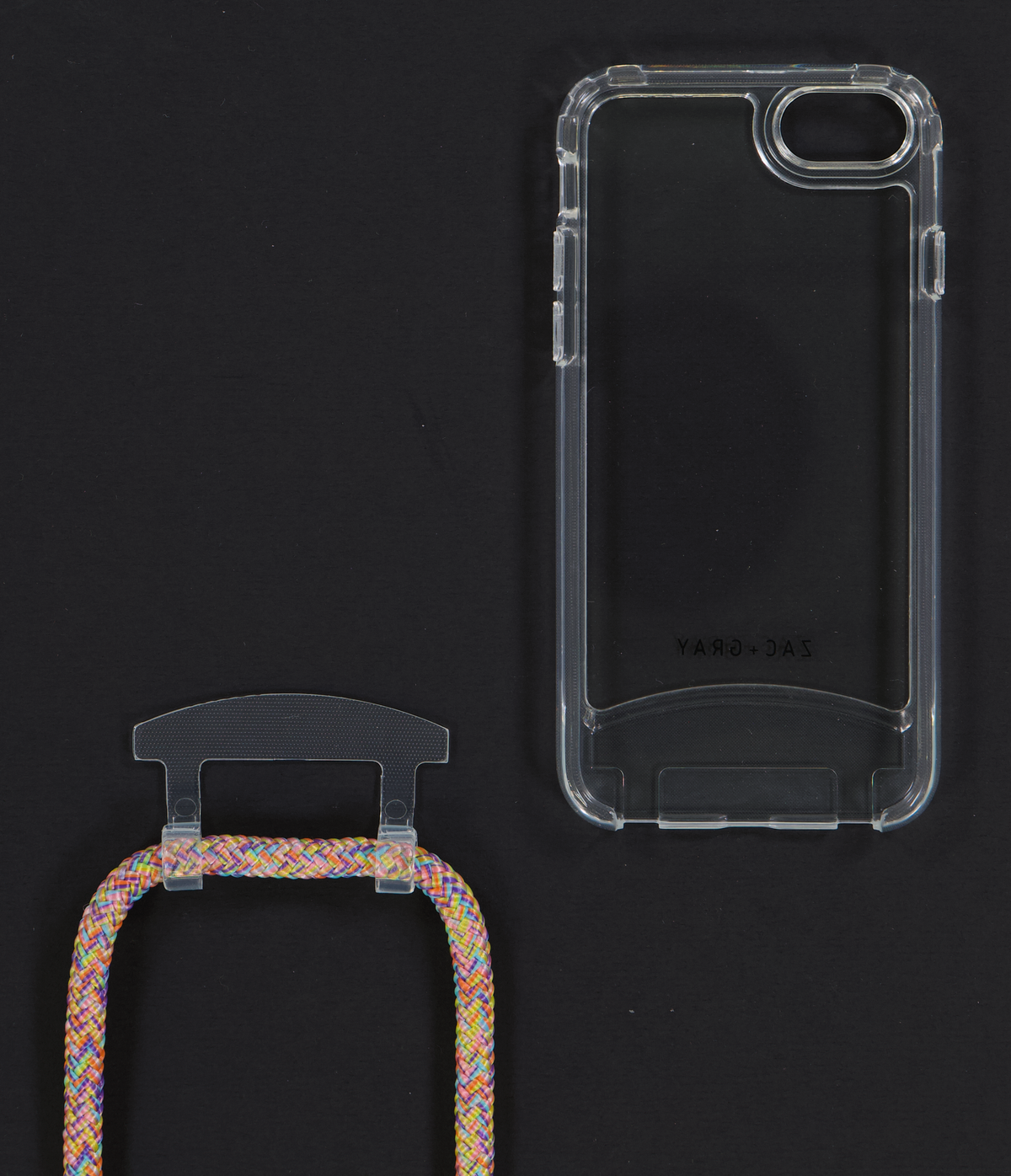 iPhone 6/6S/7/8/SE (2020 & 2022) TRANSPARENT CASE + RAINBOW CORD