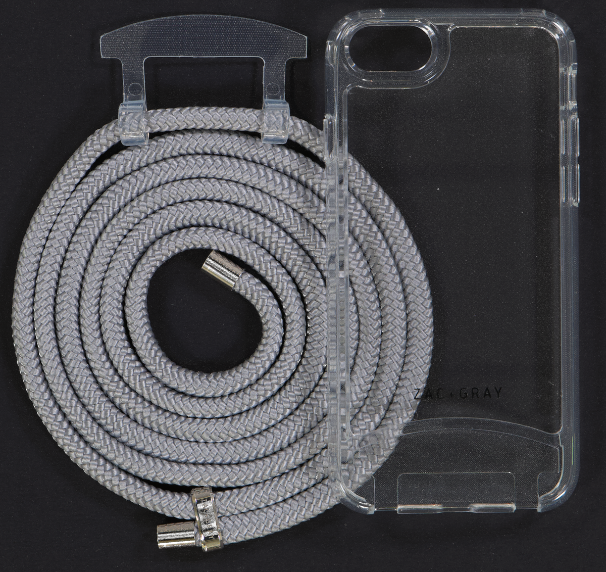 iPhone 6/6S/7/8/SE (2020 & 2022) TRANSPARENT CASE + SILVER STORM CORD