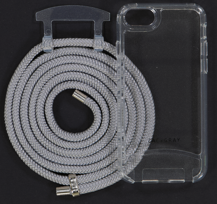 iPhone 6/6S/7/8/SE (2020 & 2022) TRANSPARENT CASE + SILVER STORM CORD