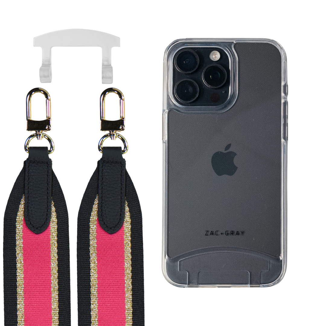 iPhone 16 Plus TRANSPARENT CASE + PATTERNED STRAP