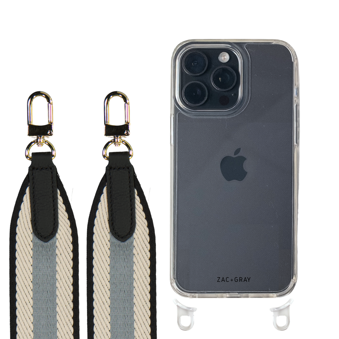 iPhone 16 Pro CRYSTAL CLEAR TRANSPARENT CASE + PATTERNED STRAP
