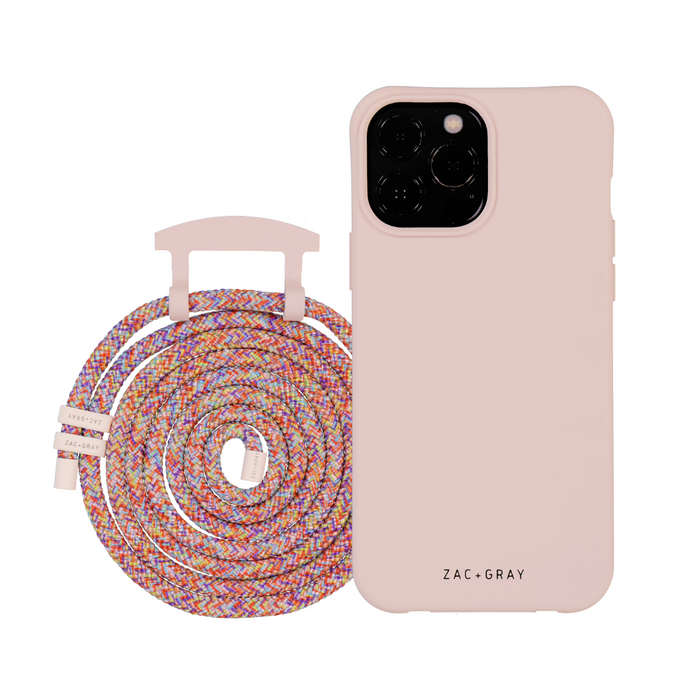 iPhone 14 Plus ROSÉ PINK CASE + RAINBOW RED CORD