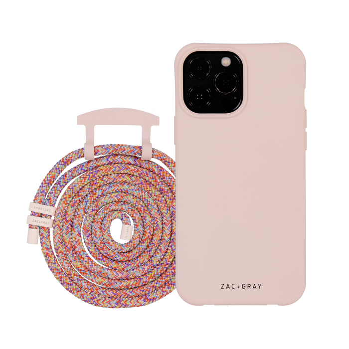 iPhone 14 ROSÉ PINK CASE + RAINBOW RED CORD