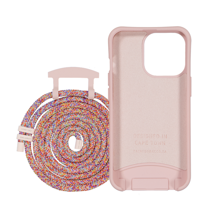 iPhone 13 Mini ROSÉ PINK CASE + RAINBOW RED CORD