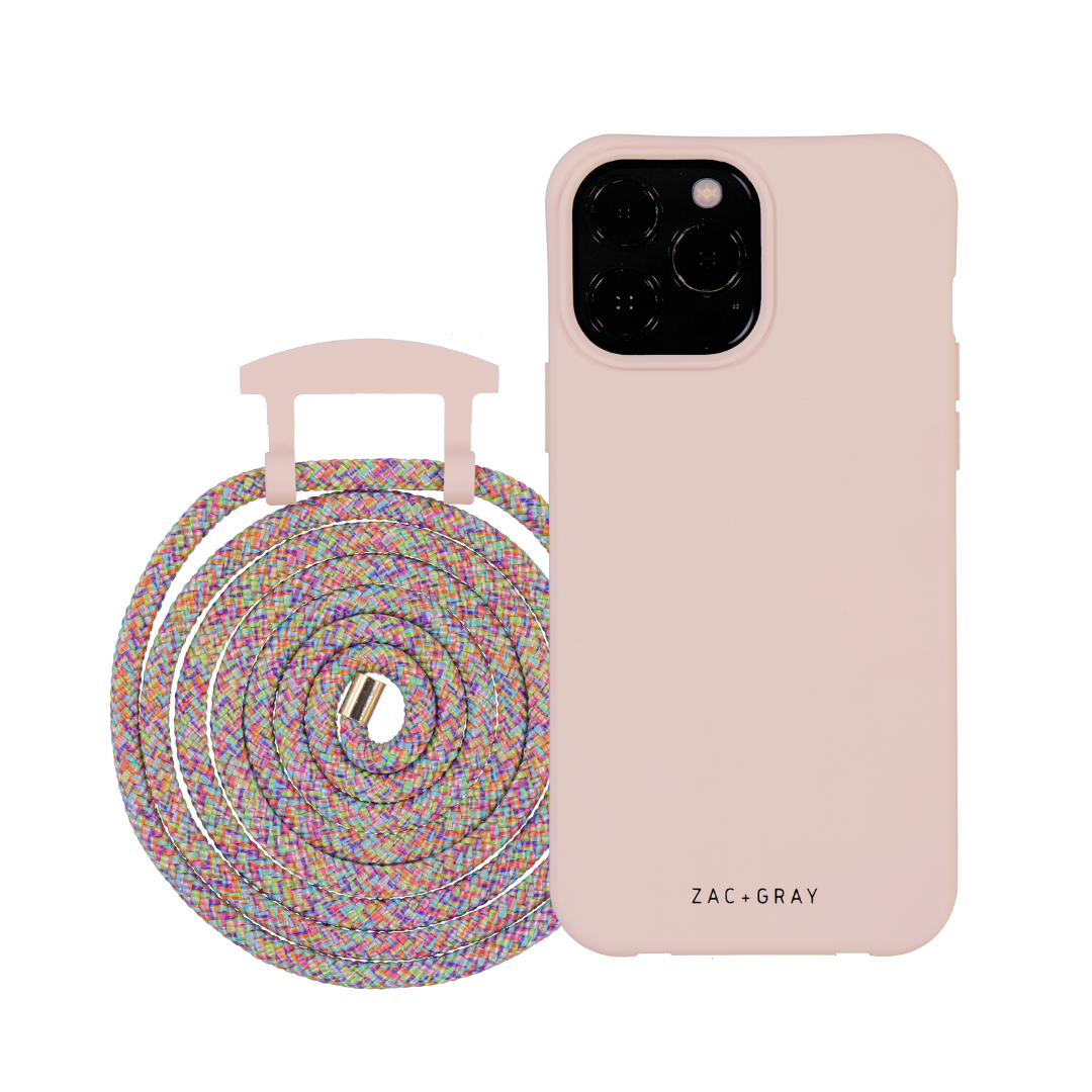 iPhone 15 Plus ROSÉ PINK CASE + RAINBOW CORD