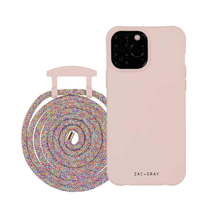 iPhone 12 mini ROSÉ PINK CASE + RAINBOW CORD