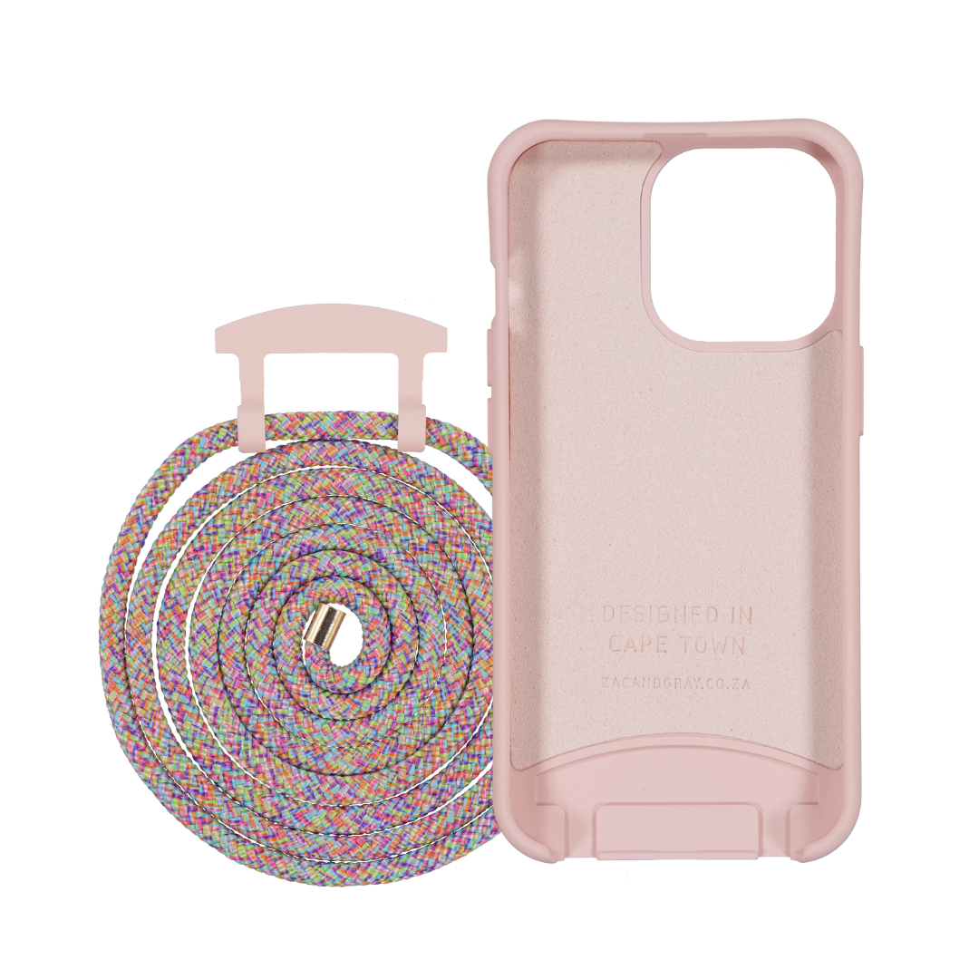 iPhone 15 Pro ROSÉ PINK CASE + RAINBOW CORD