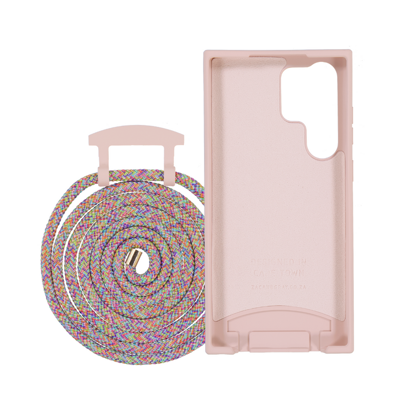 Samsung S23 Ultra ROSÉ PINK CASE + RAINBOW CORD