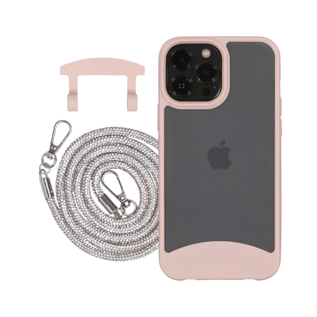 iPhone 12 and 12 Pro FROSTED ROSÉ PINK CASE + CRYSTAL CORD