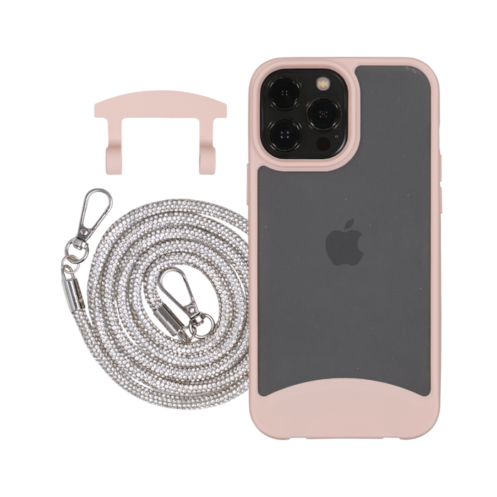 iPhone 12 and 12 Pro FROSTED ROSÉ PINK CASE + CRYSTAL CORD
