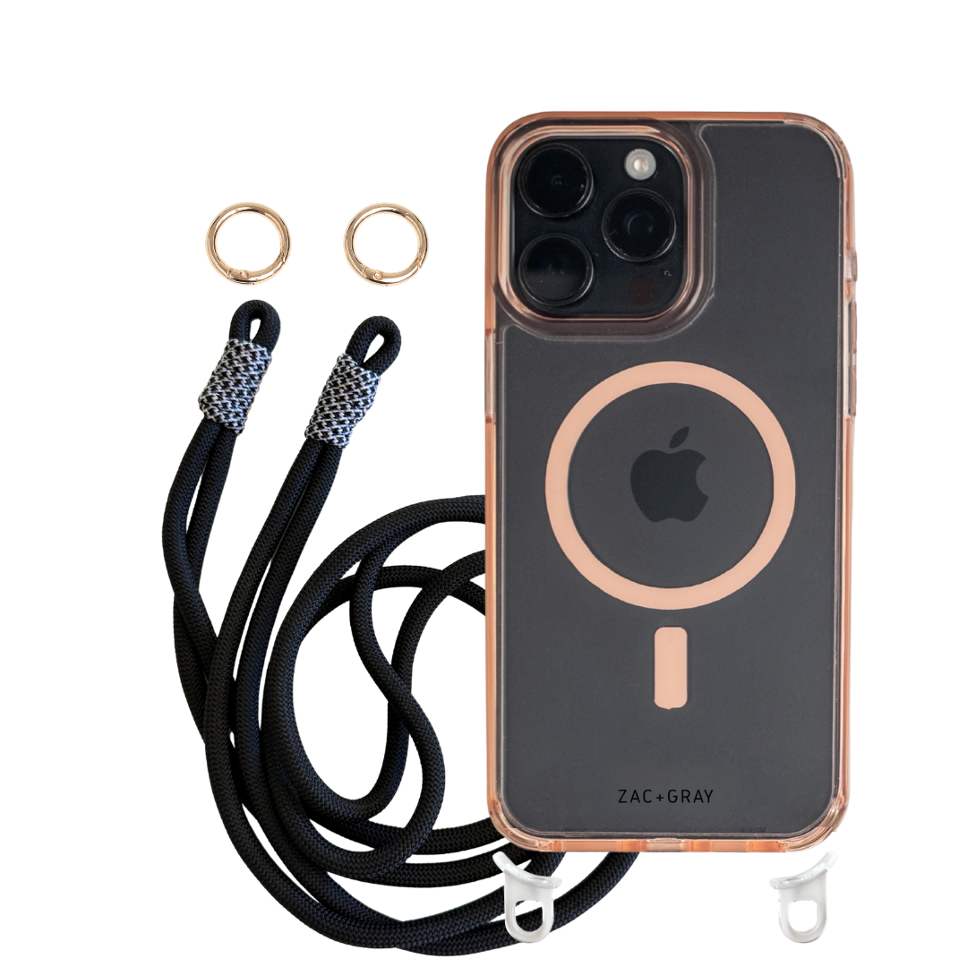 iPhone 16 Plus POWDER PINK TRANSPARENT CASE + KNOTTED CORD