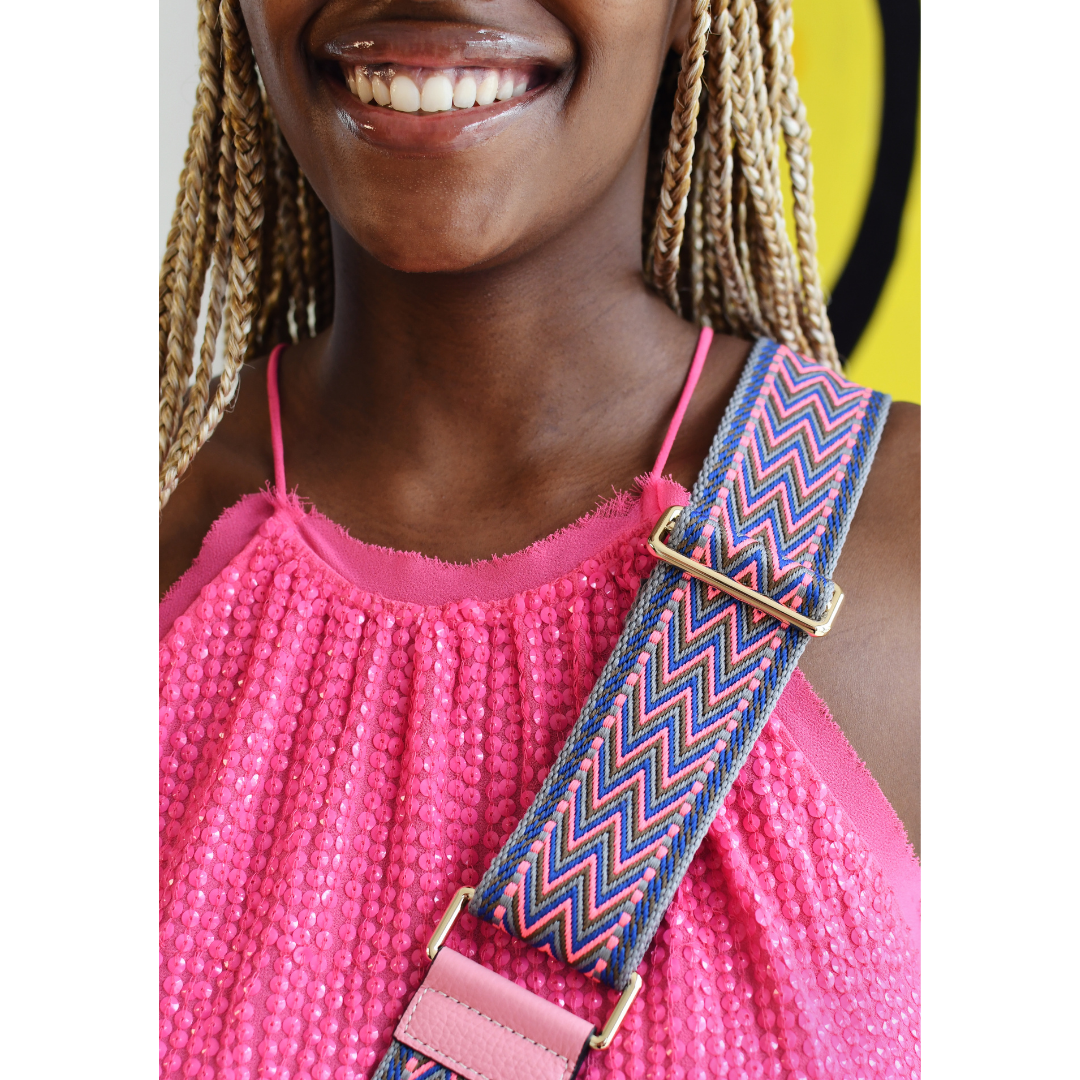 PATTERNED STRAP + HOT PINK HOOK