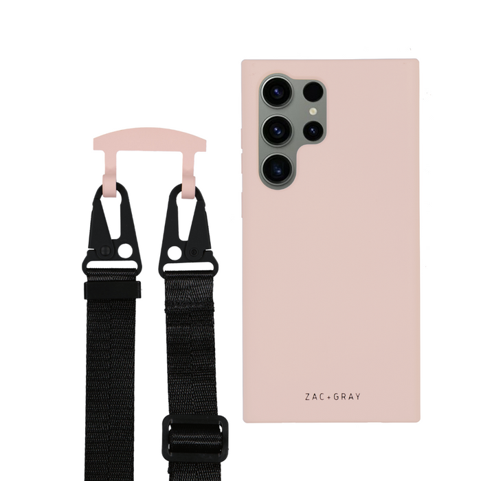 Samsung S23 Ultra ROSÉ PINK CASE + MIDNIGHT BLACK STRAP