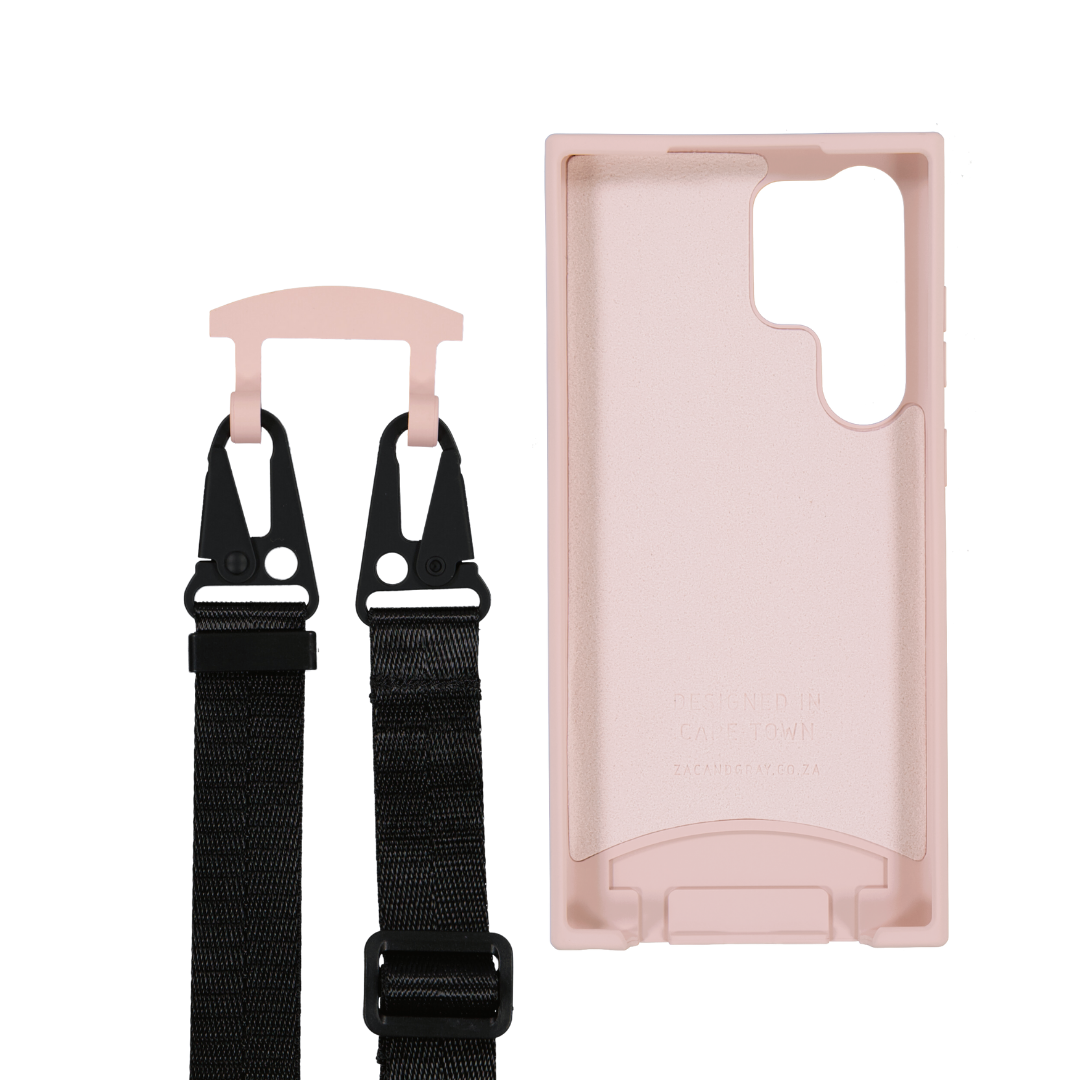 Samsung S23 Ultra ROSÉ PINK CASE + MIDNIGHT BLACK STRAP