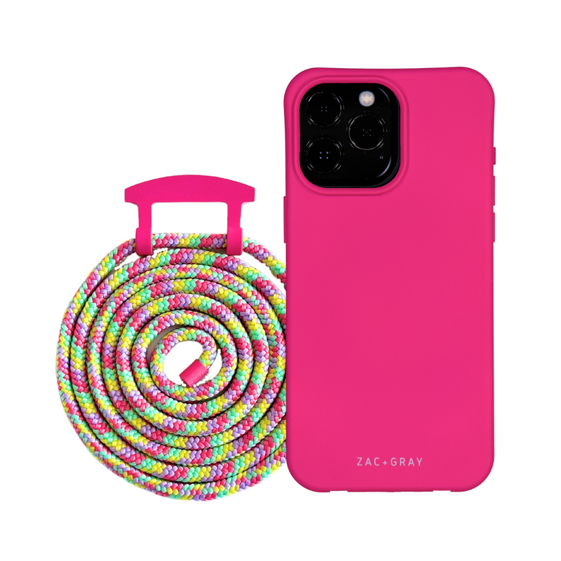 iPhone X and iPhone XS HOT PINK CASE + TUTTI FRUTTI CORD