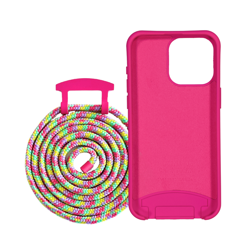 iPhone 15 Pro Max HOT PINK CASE + TUTTI FRUTTI CORD