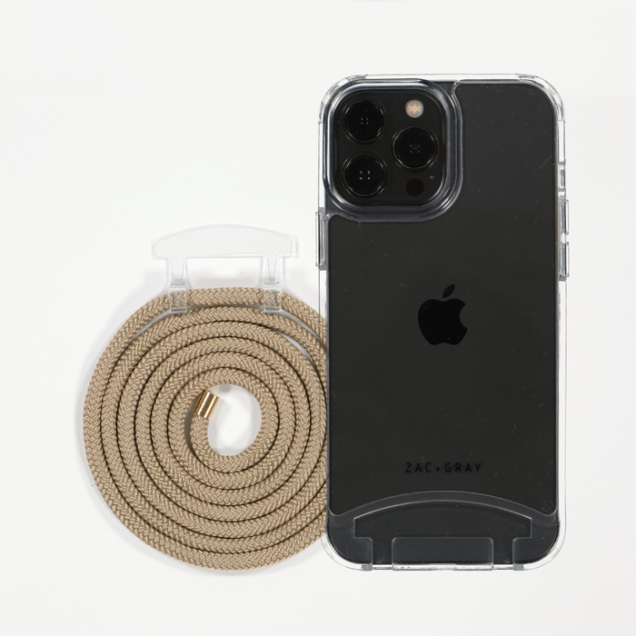 iPhone 15 Plus TRANSPARENT CASE + BEACH BRONZE CORD