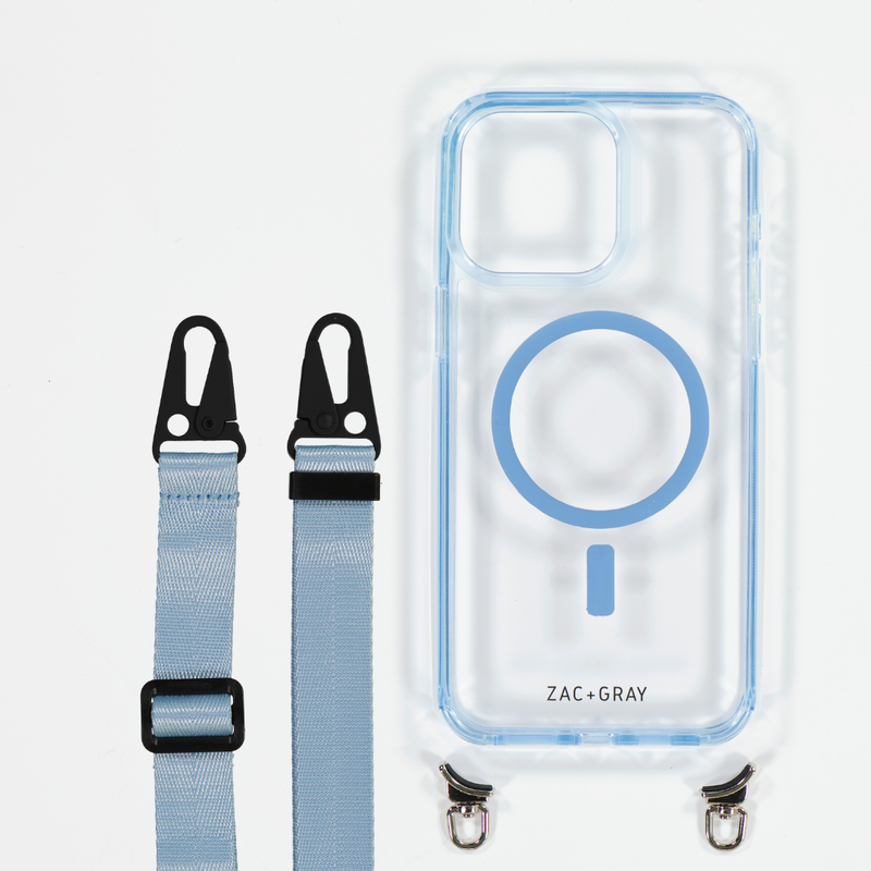 SKY BLUE TRANSPARENT CASE WITH STRAP - MAGSAFE