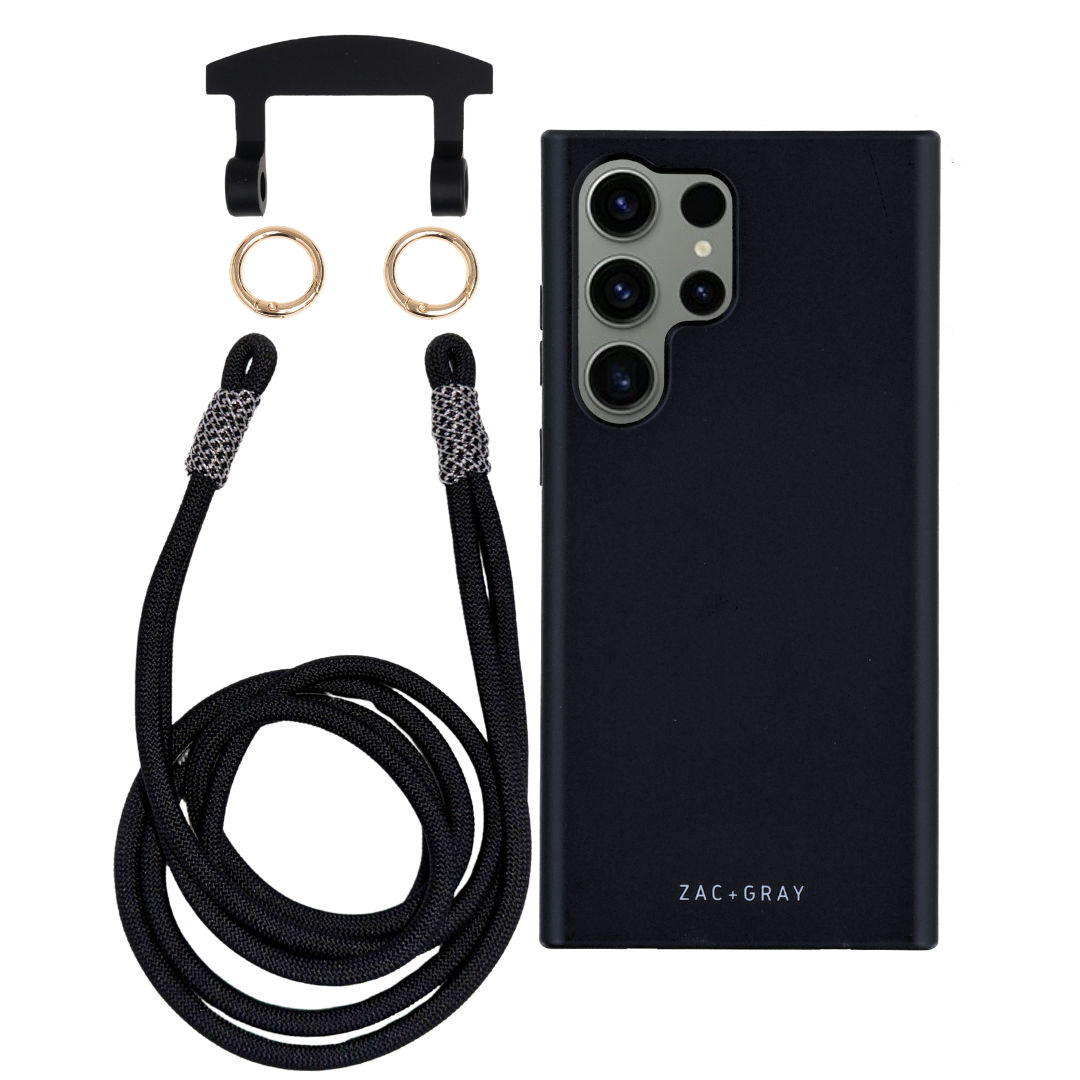 Samsung S24 Ultra MIDNIGHT BLACK CASE + KNOTTED CORD