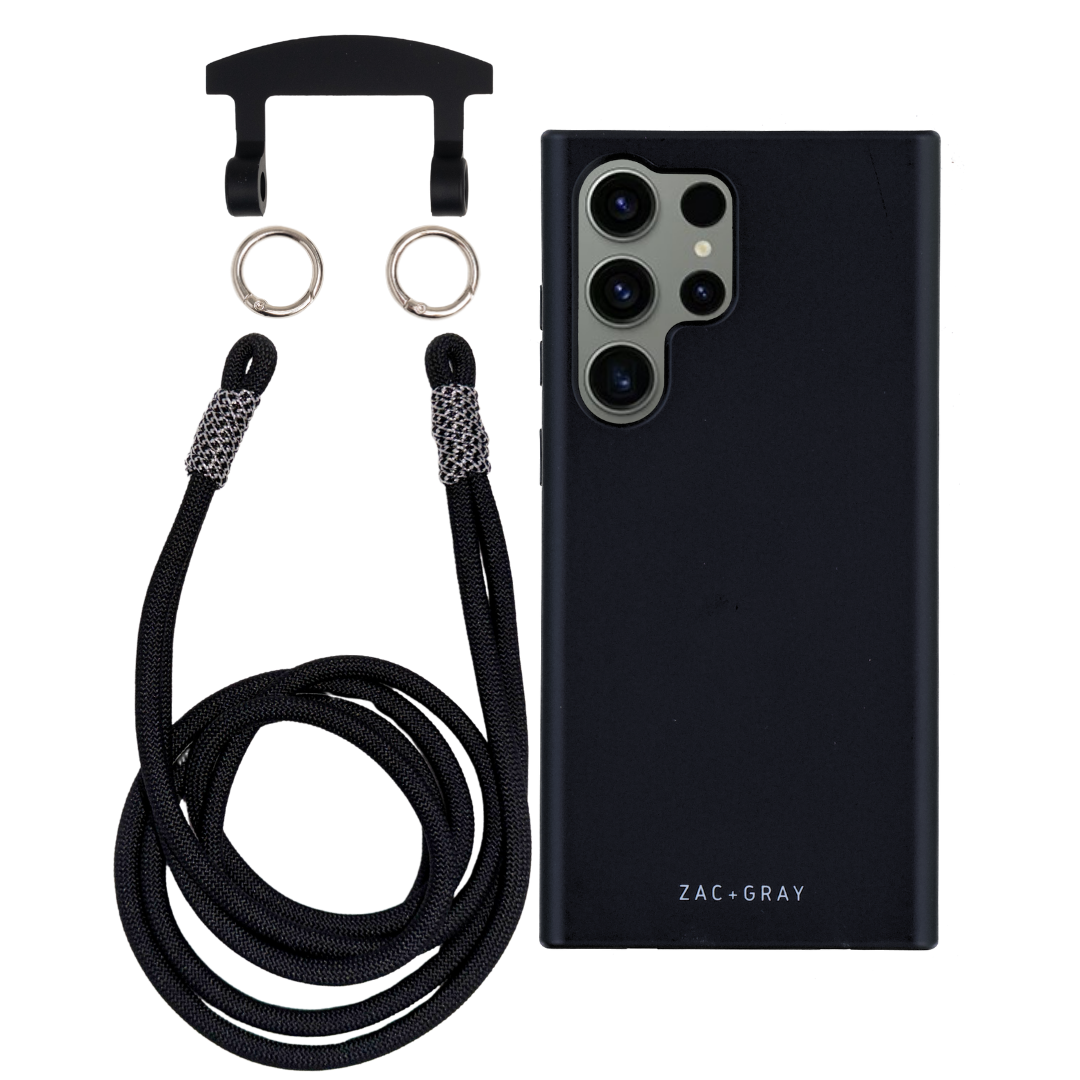 Samsung S24 Ultra MIDNIGHT BLACK CASE + KNOTTED CORD