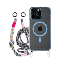 iPhone 16 Pro Max SKY BLUE TRANSPARENT CASE + KNOTTED CORD