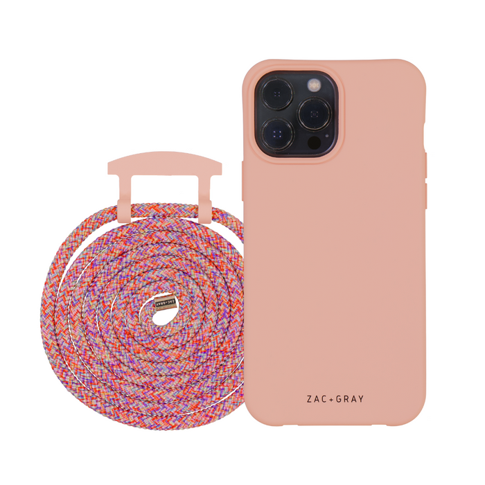 iPhone 13 mini SUNSET CORAL CASE + RAINBOW RED CORD
