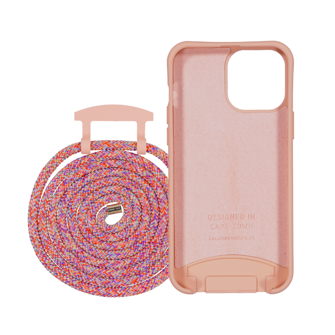 iPhone 14 SUNSET CORAL CASE + RAINBOW RED CORD