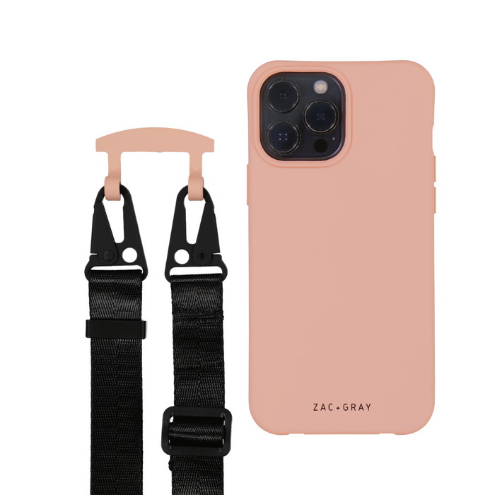 iPhone 14 SUNSET CORAL CASE + MIDNIGHT BLACK STRAP