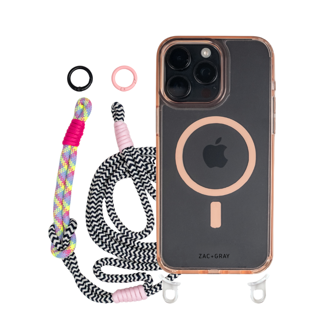iPhone 16 Plus POWDER PINK TRANSPARENT CASE + KNOTTED CORD
