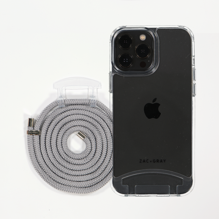 iPhone 15 TRANSPARENT CASE + SILVER STORM CORD