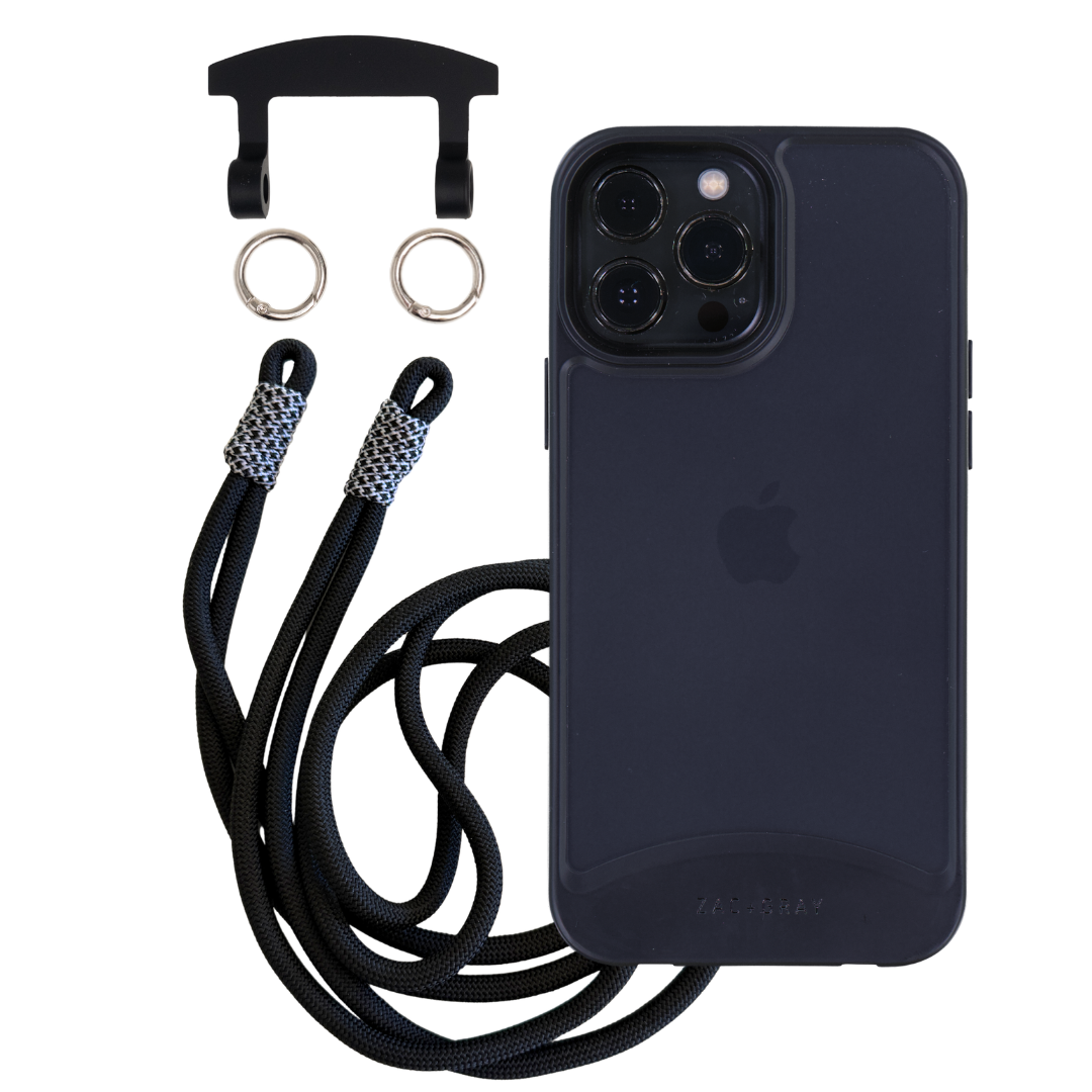 iPhone 12 Pro Max MIDNIGHT BLACK FROSTED CASE + KNOTTED CORD