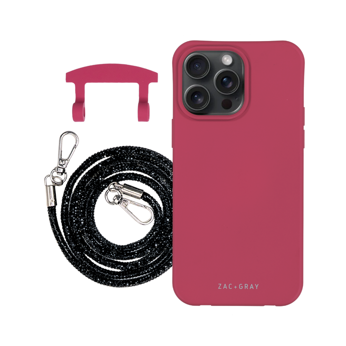 iPhone 15 Pro Max RASPBERRY RED CASE + CRYSTAL CORD
