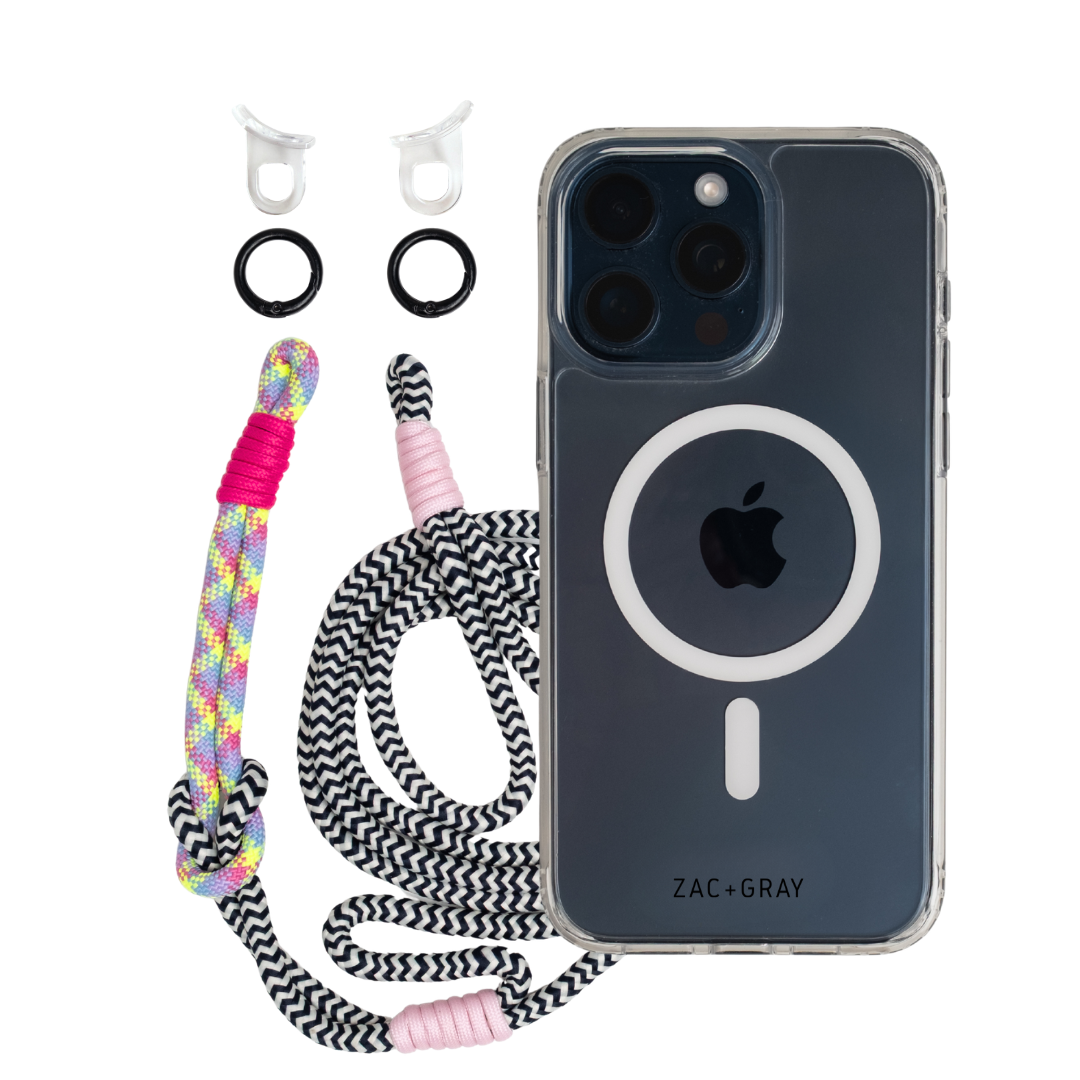 CRYSTAL CLEAR TRANSPARENT CASE WITH ELECTRIC BLOOM KNOTTED CORD - MAGSAFE