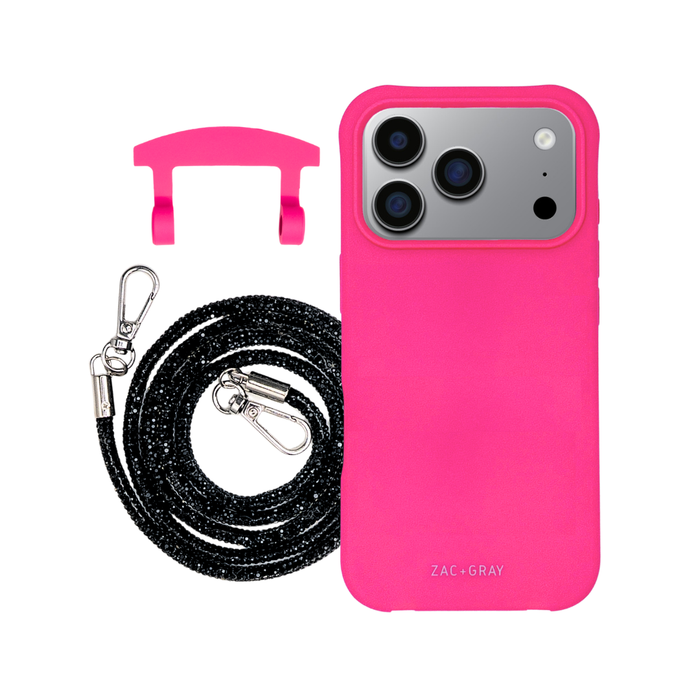 iPhone 17 Pro HOT PINK CASE + CRYSTAL CORD