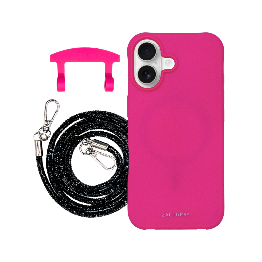 iPhone 17 HOT PINK CASE + CRYSTAL CORD