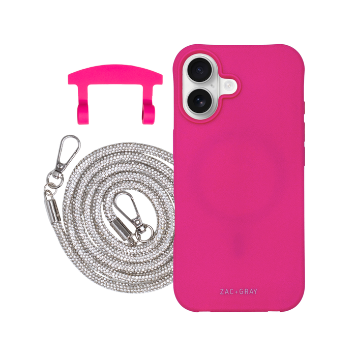 iPhone 17 HOT PINK CASE + CRYSTAL CORD