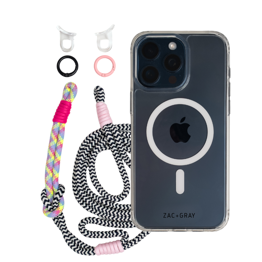 CRYSTAL CLEAR TRANSPARENT CASE WITH ELECTRIC BLOOM KNOTTED CORD - MAGSAFE