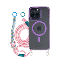 iPhone 14 Plus and 15 Plus LAVENDER TRANSPARENT CASE + KNOTTED CORD