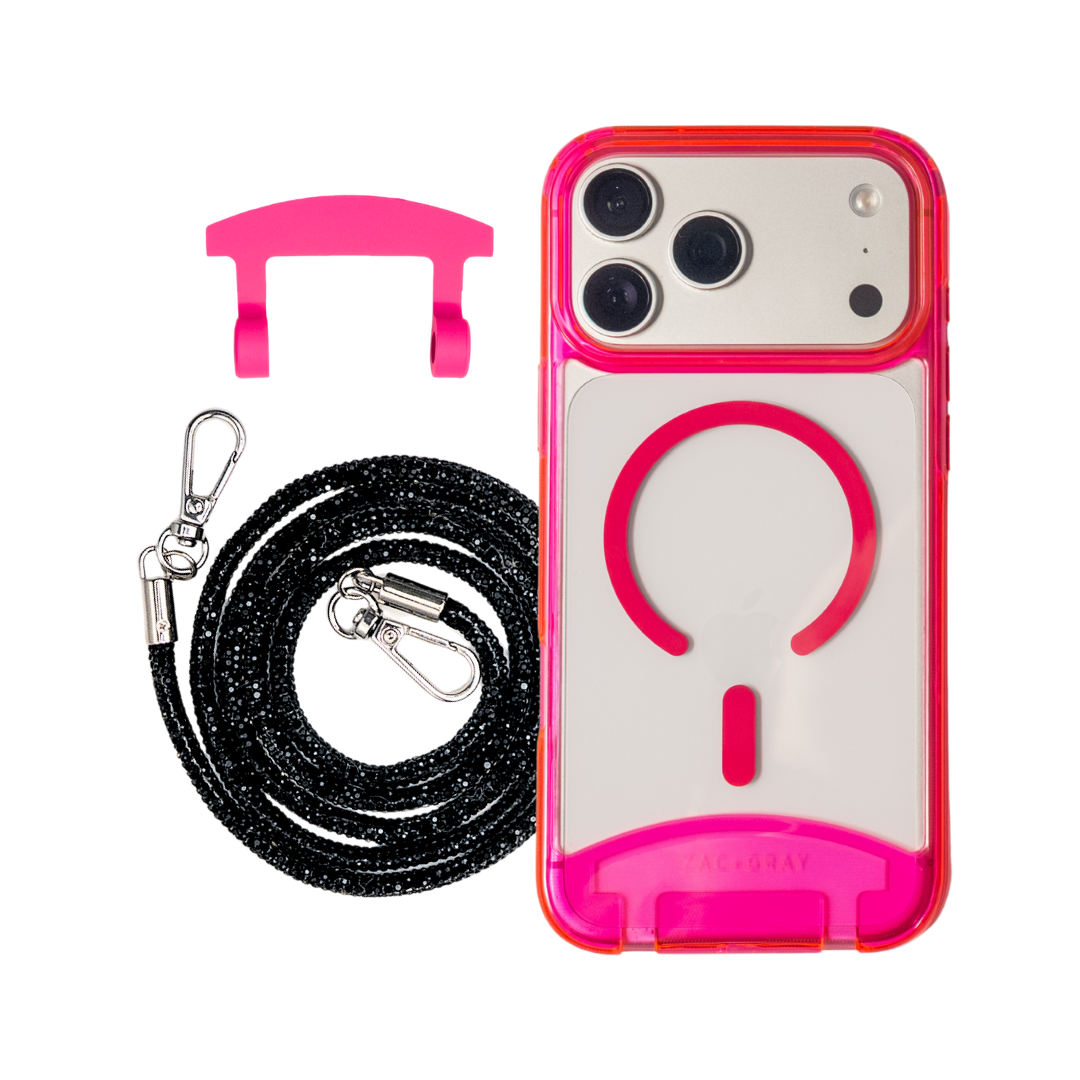 HOT PINK TRANSPARENT CASE + CRYSTAL CORD