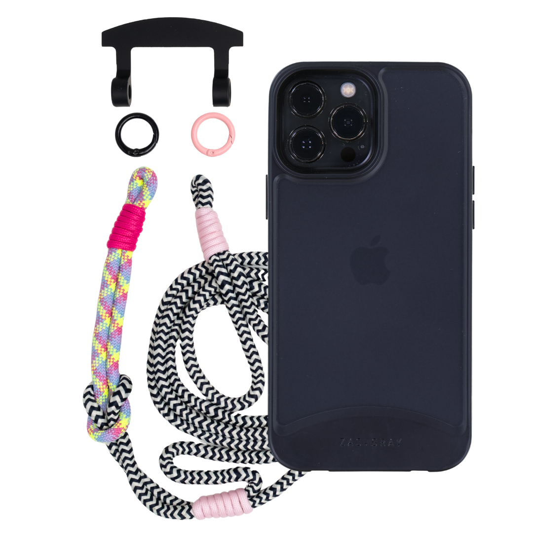 iPhone 12 Pro Max MIDNIGHT BLACK FROSTED CASE + KNOTTED CORD
