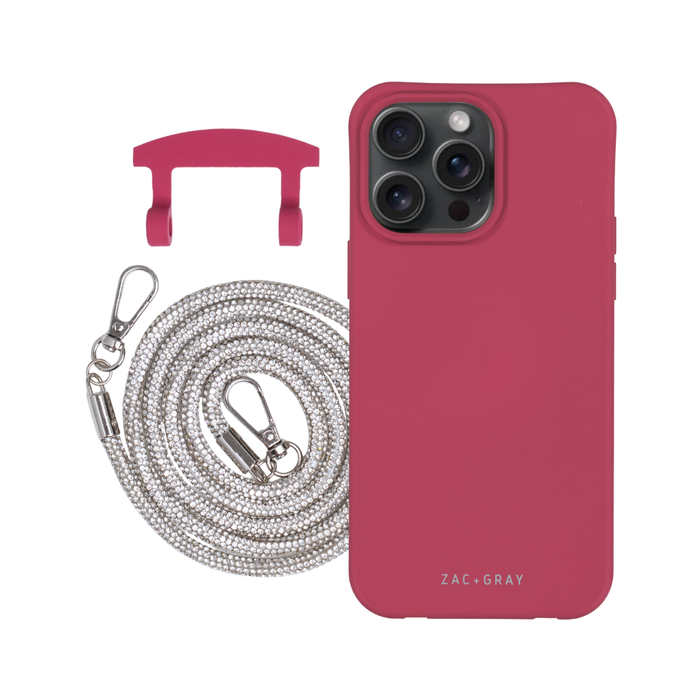 iPhone 15 Pro Max RASPBERRY RED CASE + CRYSTAL CORD